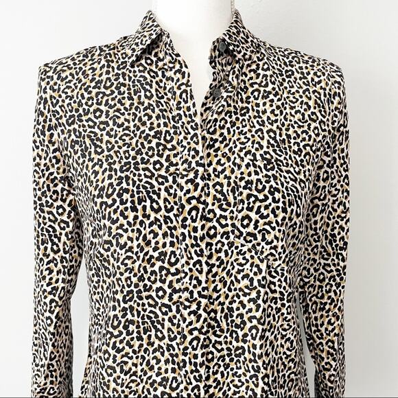 J Crew leopard silk button down top size small - Picture 2 of 8